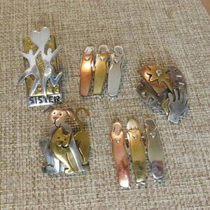 FAR FETCHED Mixed Metals Lot of 5 Lapel Brooch Pins Family Animals Love